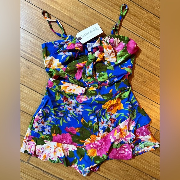 Lottie & Lolly 2 PIECE- Floral Tropical Skort Set Sizes SM & MED Pink Blue NWT - Picture 2 of 3